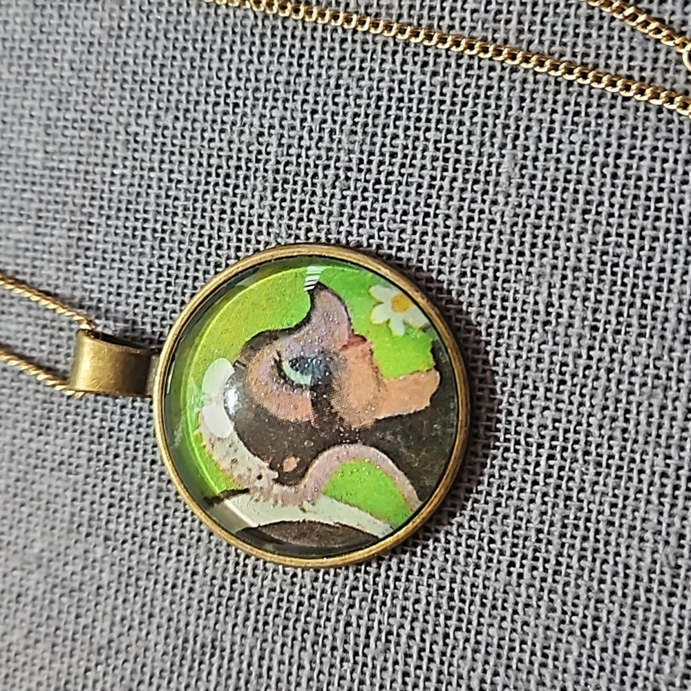 1970s Flower Skunk Bambi Disney children's  book page necklace ooak upcycled
